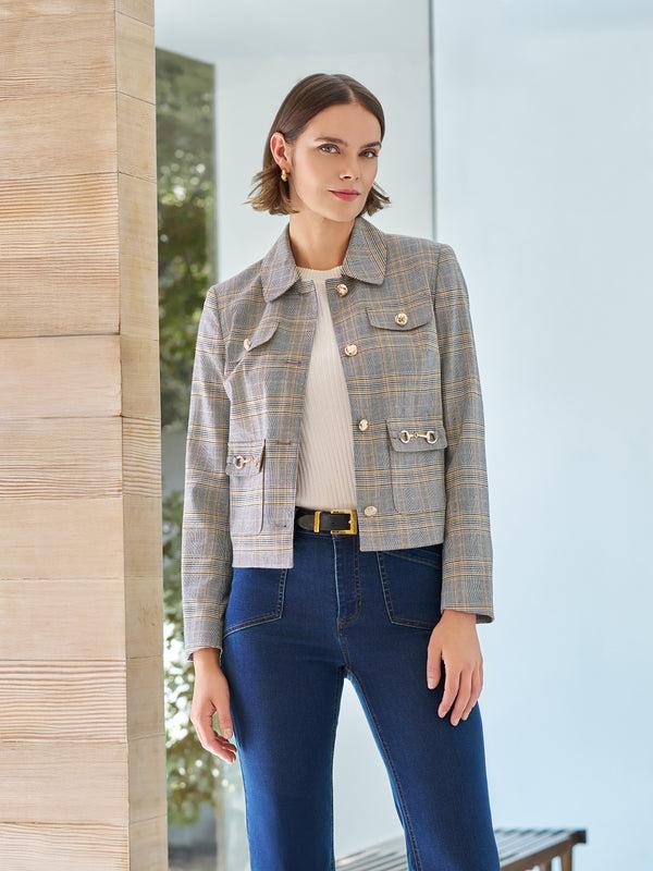 jones new york Petite Button Down Jacket Glen Plaid