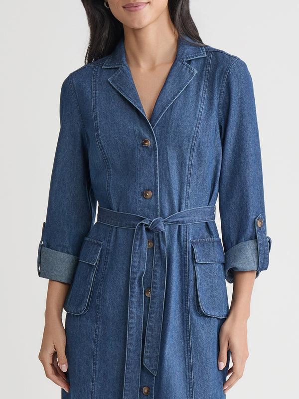 Jones New York Petite Cargo Pocket Shirt Dress Chambray