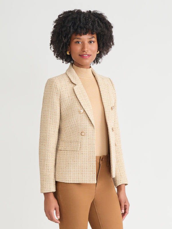 Jones New York Petite Faux Double Breasted Blazer Tweed
