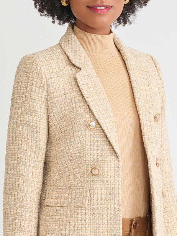 Jones New York Petite Faux Double Breasted Blazer Tweed