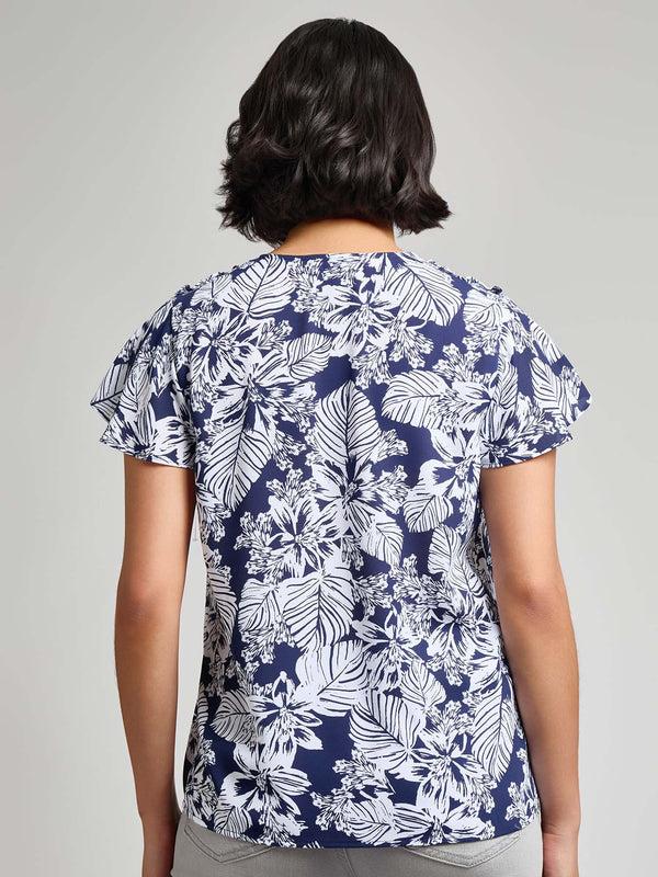 Jones New York Petite Flutter Sleeve V-Neck Blouse Crepe De Chine