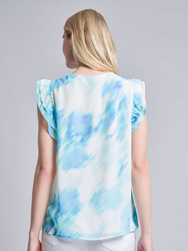 Jones New York Petite Flutter Sleeve V-Neck Blouse Crepe De Chine