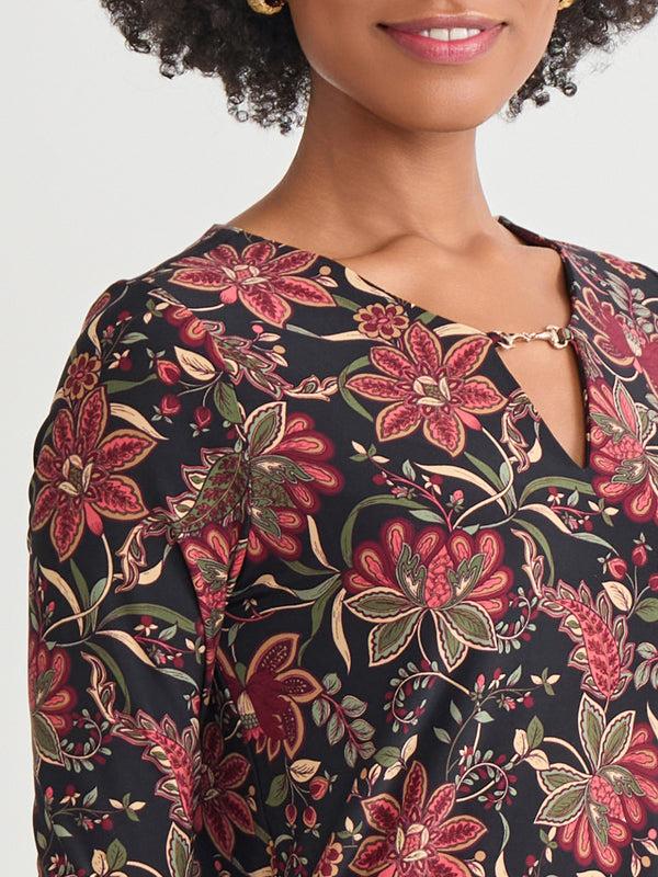 Jones New York Petite Keyhole Neck Floral Pullover Top