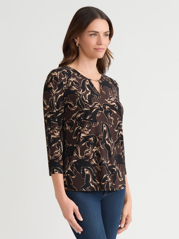 Jones New York Petite Keyhole Neck Print Pullover Top