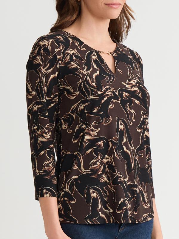 Jones New York Petite Keyhole Neck Print Pullover Top