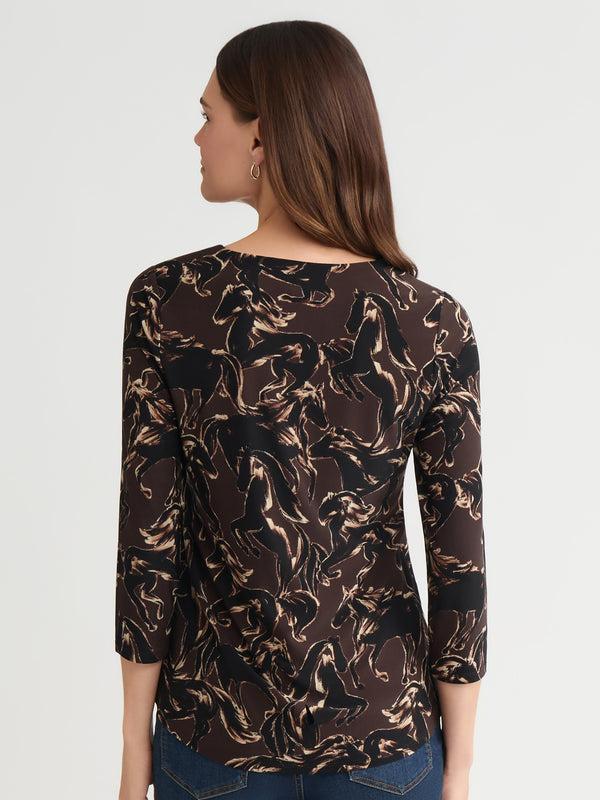 Jones New York Petite Keyhole Neck Print Pullover Top