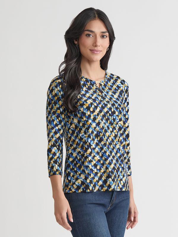 Jones New York Petite Keyhole Noodle Top Printed Everyday Knit