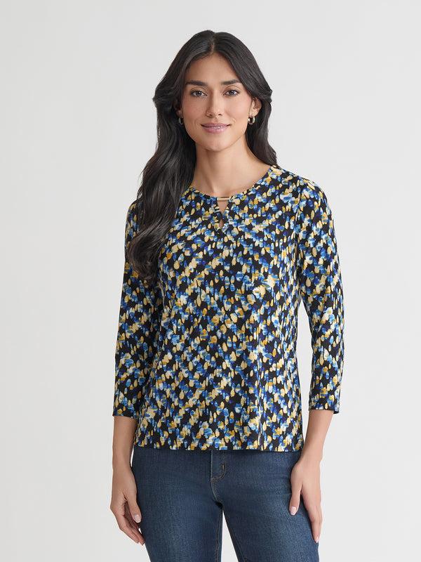 jones new york Petite Keyhole Noodle Top Printed Everyday Knit