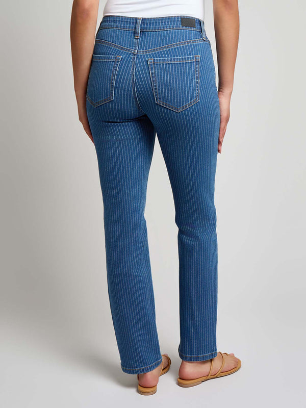 Jones New York Petite Lexington Straight Leg Jeans Indigo Pinstripe