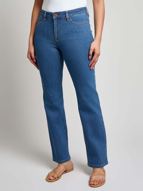 jones new york Petite Lexington Straight Leg Jeans Indigo Pinstripe