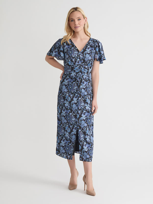 jones new york Petite Long Sleeve Belted Shirt Dress Flat Satin