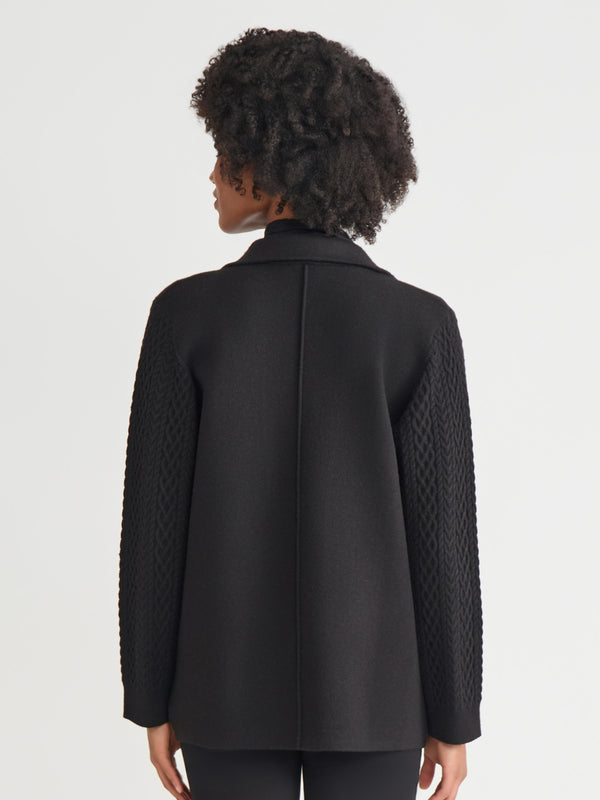 Jones New York Petite Notch Collar Cable Knit Sleeve Blazer