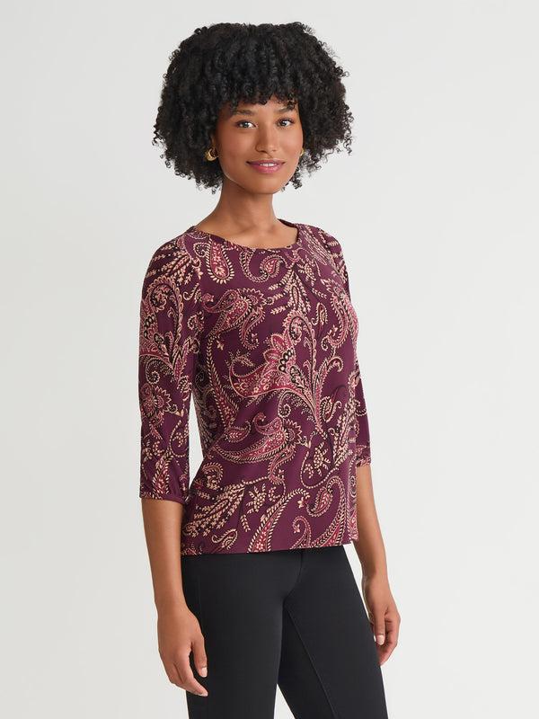Jones New York Petite Printed Moss Crepe Puff Sleeve Top
