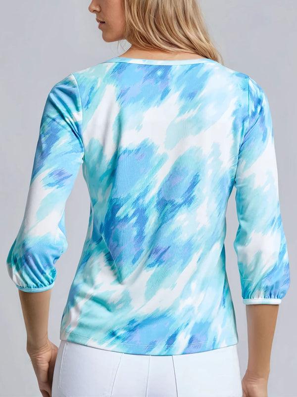 Jones New York Petite Puff Sleeve Printed Moss Crepe Top