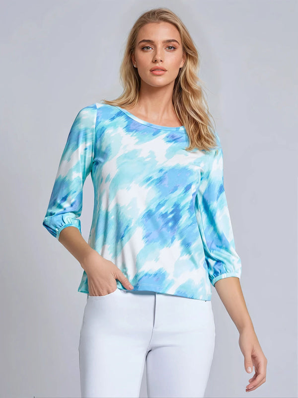 jones new york Petite Puff Sleeve Printed Moss Crepe Top