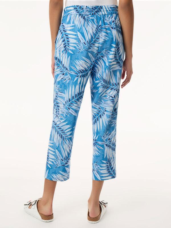 Jones New York Petite Pull On Drawstring Cropped Trouser Printed Linen Blend