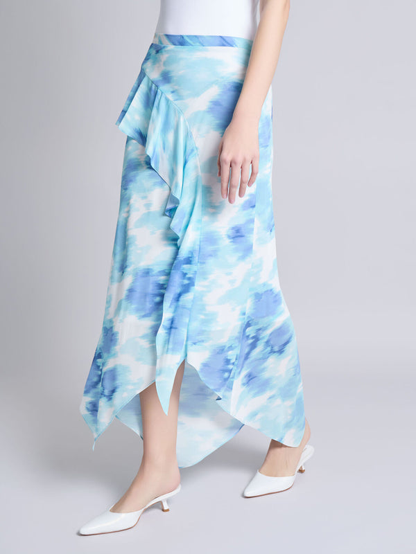 Jones New York Petite Pull-On Ruffle Trim Midi Skirt