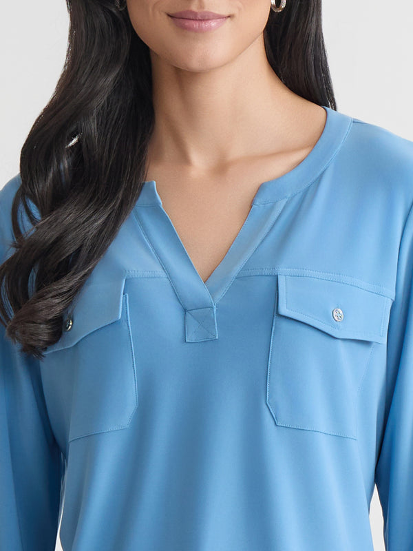 Jones New York Petite Quarter Sleeve Top Solid Everyday Knit