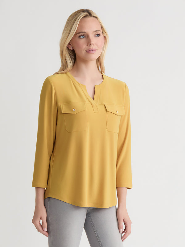 Jones New York Petite Quarter Sleeve Top Solid Everyday Knit