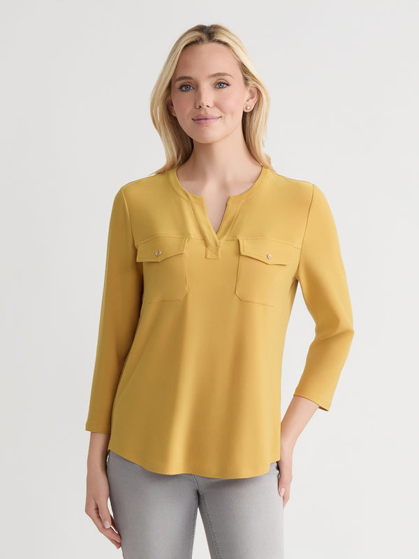 jones new york Petite Quarter Sleeve Top Solid Everyday Knit