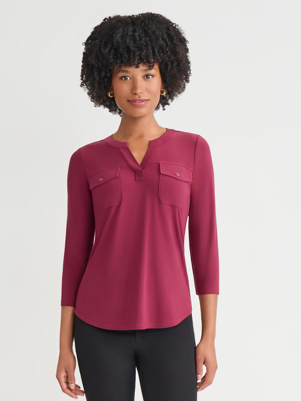 jones new york Petite Quarter Sleeve Top Solid Everyday Knit
