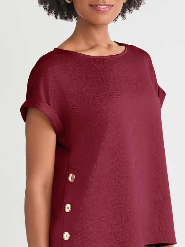 Jones New York Petite Side Button Blouse Jasper Crepe