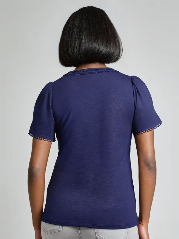 Jones New York Petite Split Neck Flutter Sleeve Top