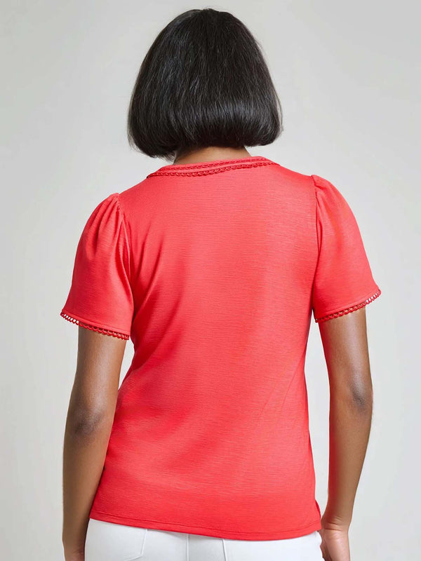 Jones New York Petite Split Neck Flutter Sleeve Top