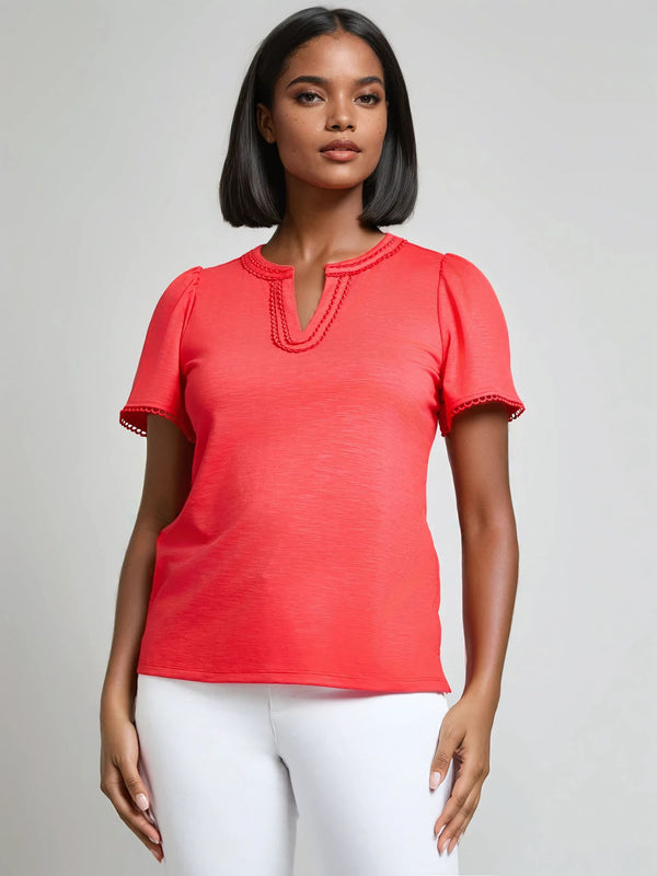 jones new york Petite Split Neck Flutter Sleeve Top