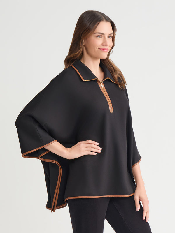 Jones New York Plus Contrast Trim Poncho Serenity Knit