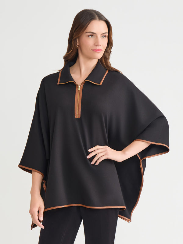 Jones New York Plus Contrast Trim Poncho Serenity Knit