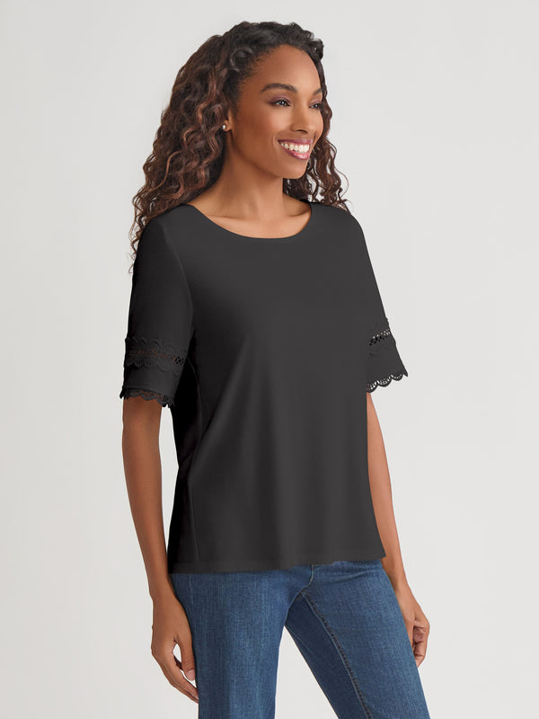 Jones New York Plus Elbow Sleeve Trim Top Cotton Elastane