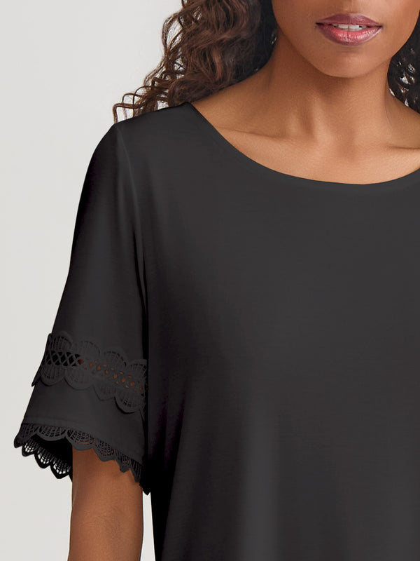 Jones New York Plus Elbow Sleeve Trim Top Cotton Elastane