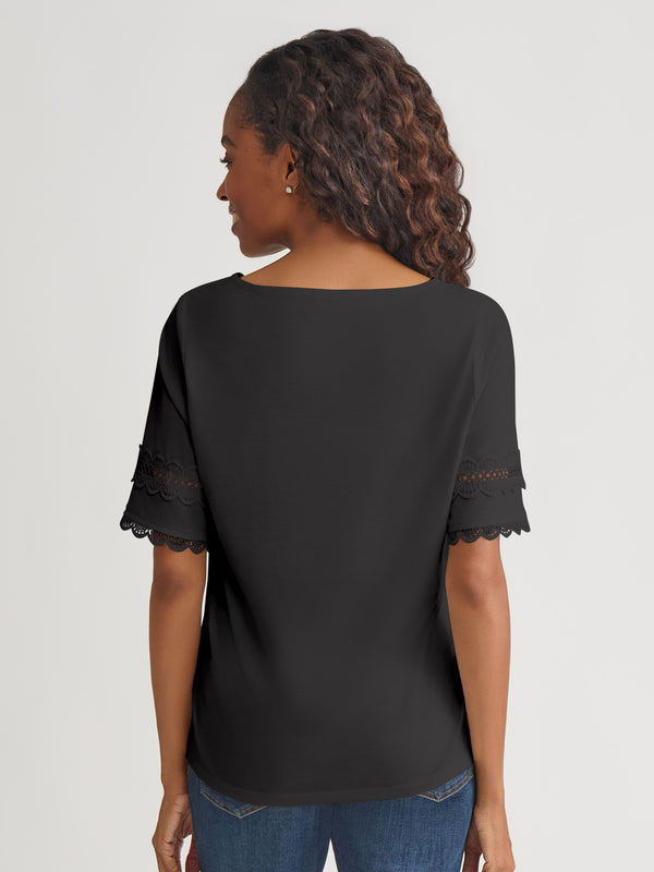 Jones New York Plus Elbow Sleeve Trim Top Cotton Elastane