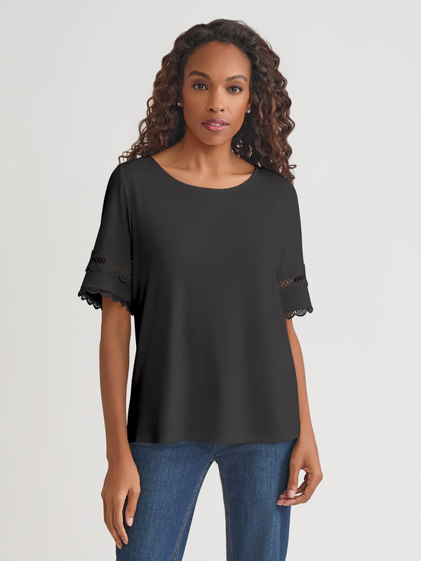 jones new york Plus Elbow Sleeve Trim Top Cotton Elastane