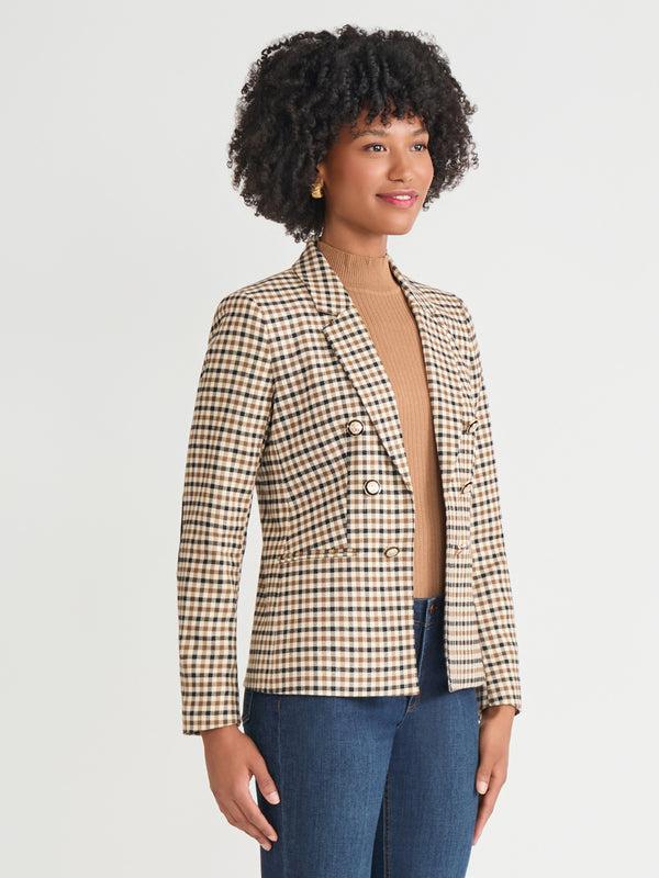 Jones New York Plus Faux Double Breasted Elbow Patch Blazer