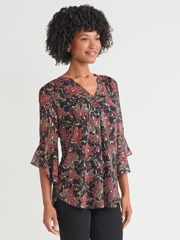 Jones New York Plus Flutter Sleeve Shimmer Print Blouse