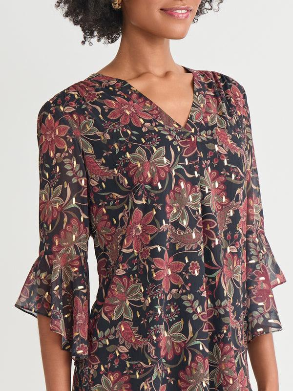 Jones New York Plus Flutter Sleeve Shimmer Print Blouse