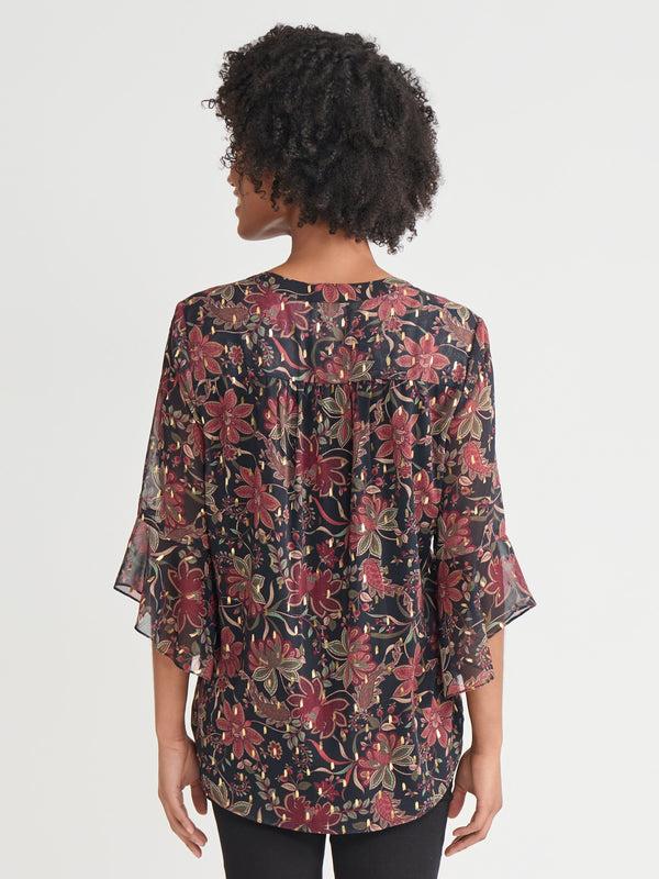 Jones New York Plus Flutter Sleeve Shimmer Print Blouse