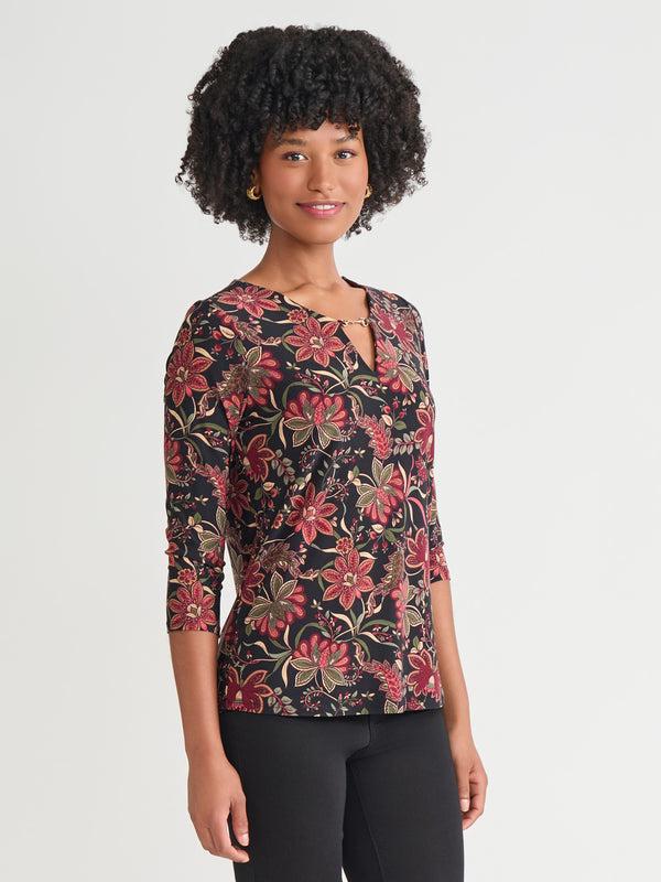 Jones New York Plus Keyhole Neck Floral Pullover Top