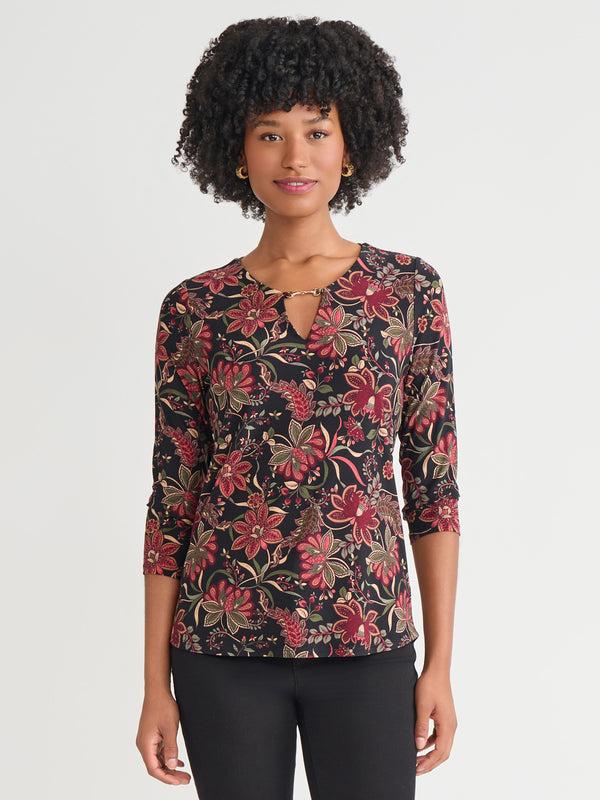 jones new york Plus Keyhole Neck Floral Pullover Top
