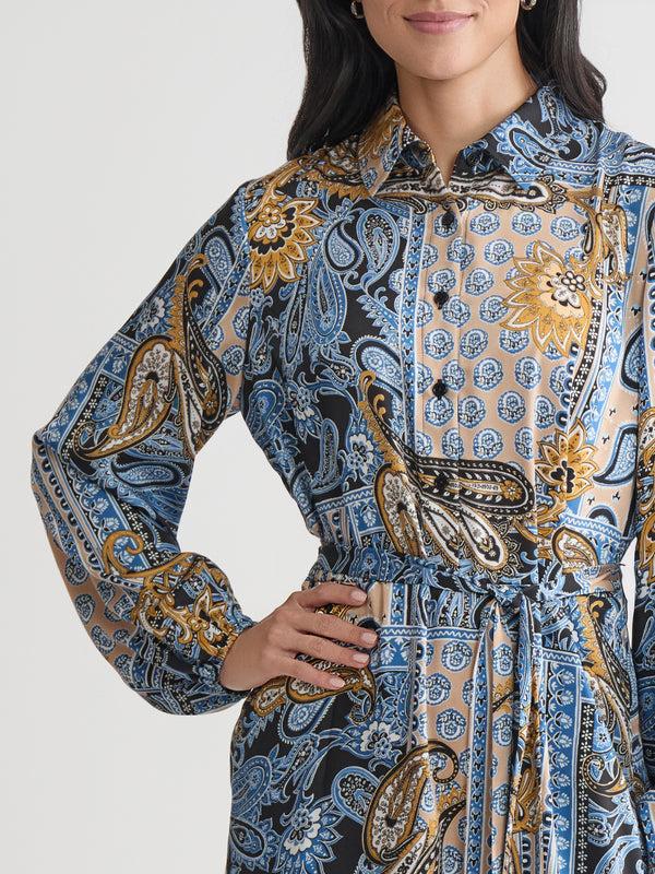 Jones New York Plus Long Sleeve Belted Shirt Dress Flat Satin