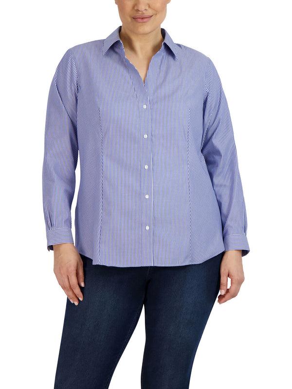 jones new york Plus Size Striped Easy-Care Button-Up Shirt