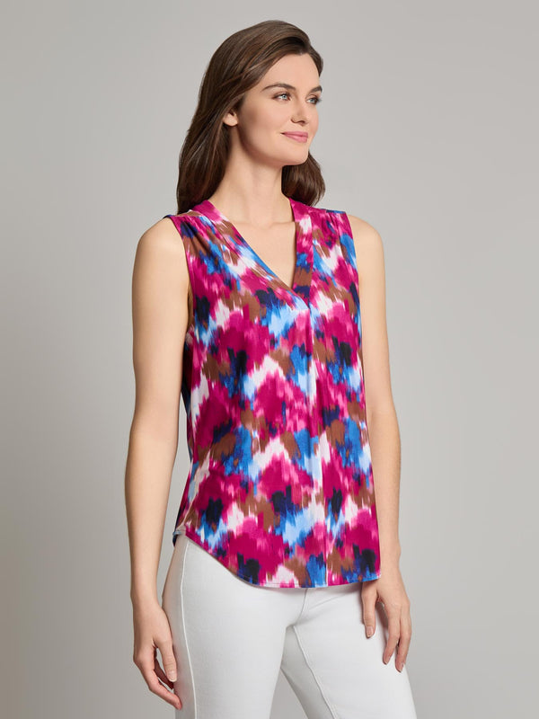 Jones New York Plus Sleeveless V-Neck Pleat Front Blouse