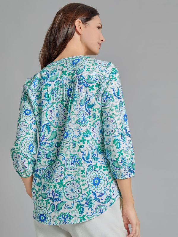 Jones New York Plus V-Neck Pleated Kelly Blouse Linen Blend