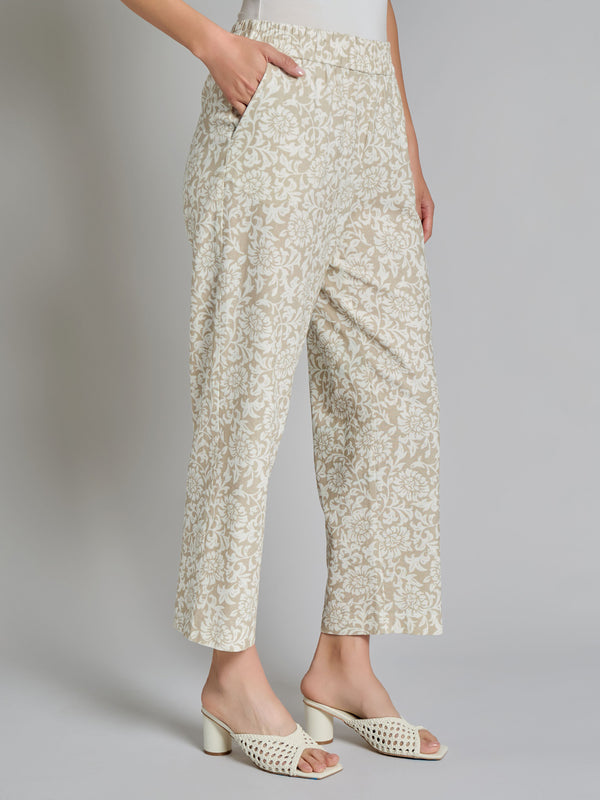 Jones New York Print Pull-On Cropped Pants Linen Blend