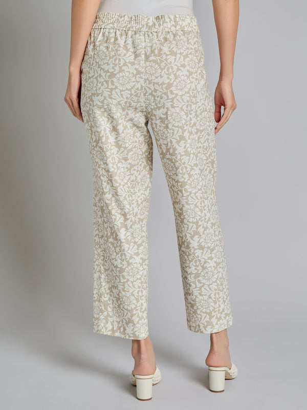 Jones New York Print Pull-On Cropped Pants Linen Blend