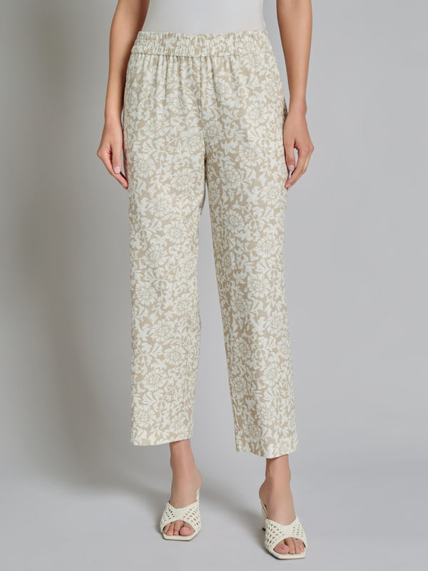 jones new york Print Pull-On Cropped Pants Linen Blend