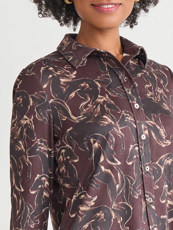Jones New York Printed Button Front Shirt Faux Suede