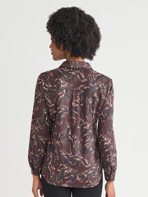 Jones New York Printed Button Front Shirt Faux Suede